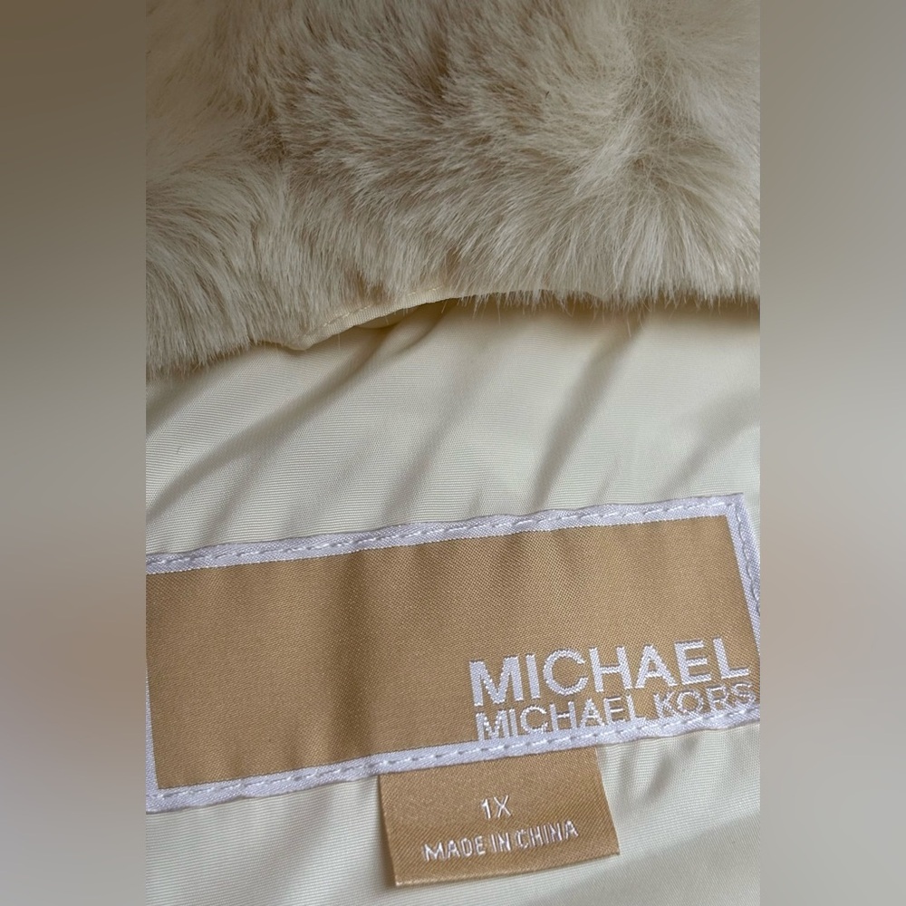 STUNNING 💅❄ Michael Kors Bone White MK Mid-Length Fur Puffer Jacket Coat $360 - Picture 12 of 15